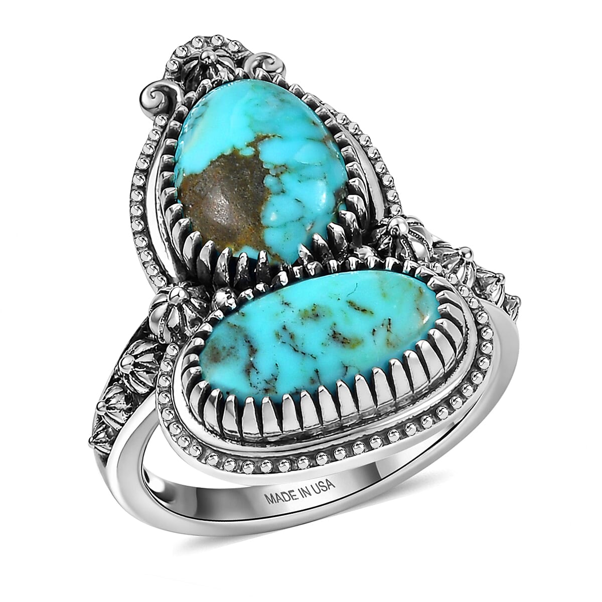 D'Joy Artisan Crafted Premium Blue Moon Turquoise Ring in Black Oxidized Sterling Silver (Size 10.0) 4.25 ctw