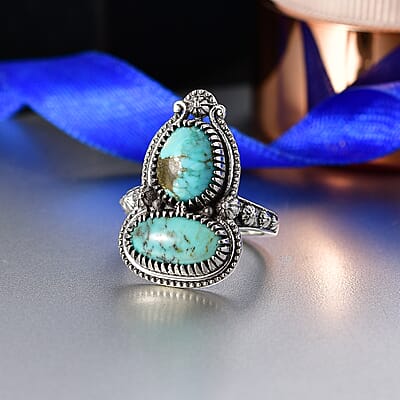 D'Joy Artisan Crafted Premium Blue Moon Turquoise 4.25 ctw Ring in Sterling Silver (Size 6.0)