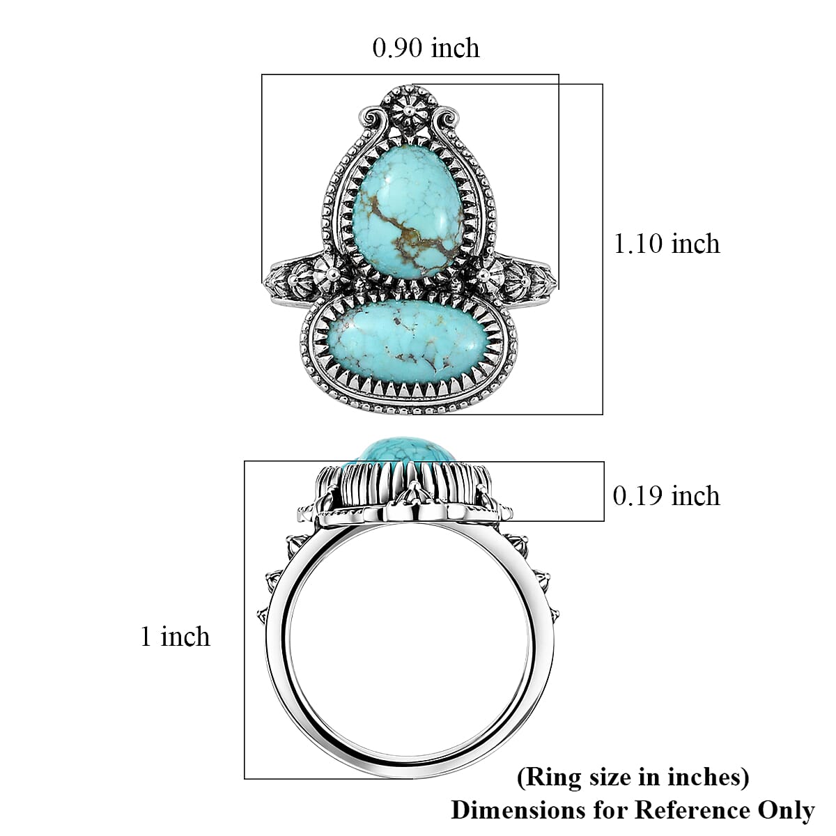 D'Joy Artisan Crafted Premium Blue Moon Turquoise 4.25 ctw Ring in Sterling Silver (Size 7.0) image number 5