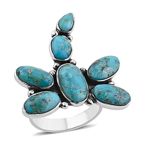 Santa Fe Style Kingman Turquoise 18 ctw Dragonfly Ring in Sterling Silver (Size 10.0)