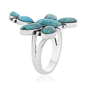 Santa Fe Style Kingman Turquoise 18 ctw Dragonfly Ring in Sterling Silver (Size 10.0)