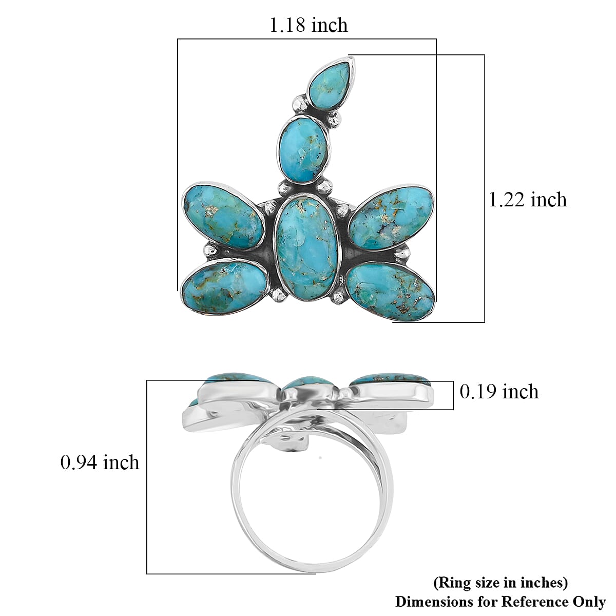 Santa Fe Style Kingman Turquoise 18 ctw Dragonfly Ring in Sterling Silver (Size 10.0) image number 4