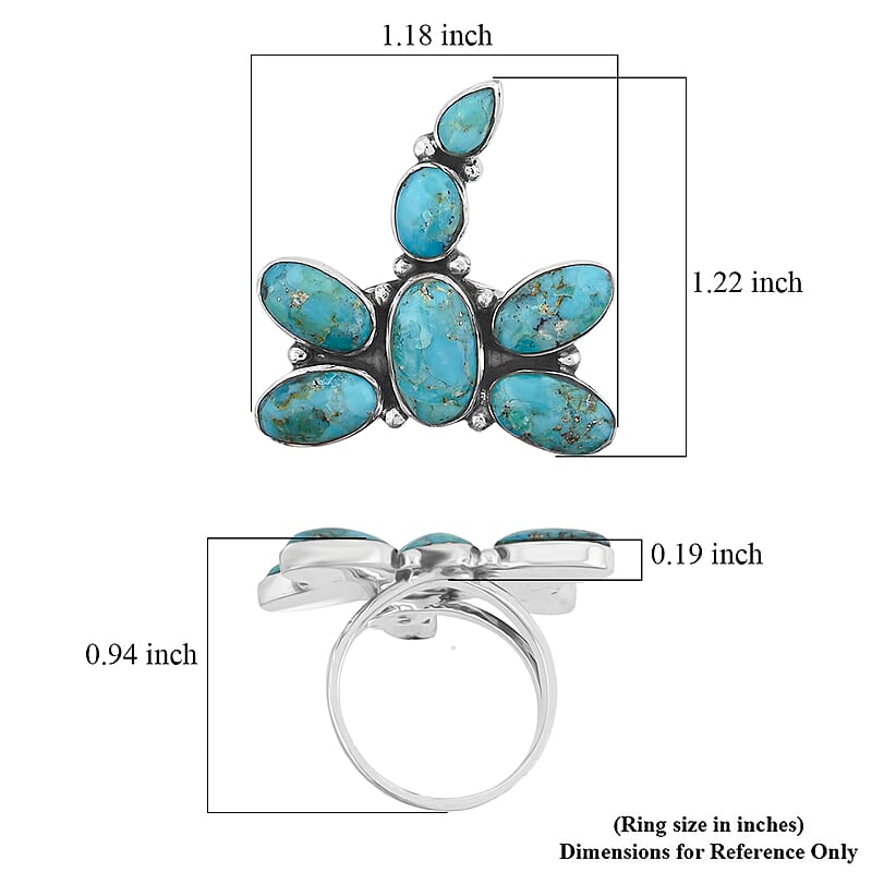 Santa Fe Style Kingman Turquoise 18 ctw Dragonfly Ring in Sterling Silver (Size 11.0)