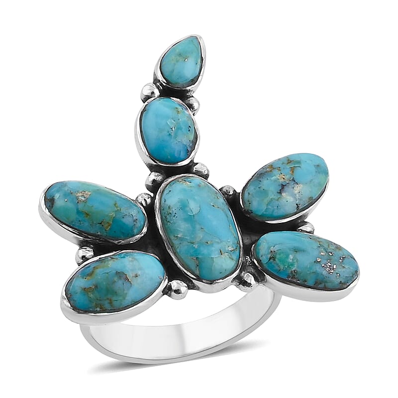 Santa Fe Style Kingman Turquoise 18 ctw Dragonfly Ring in Sterling Silver (Size 6.0)