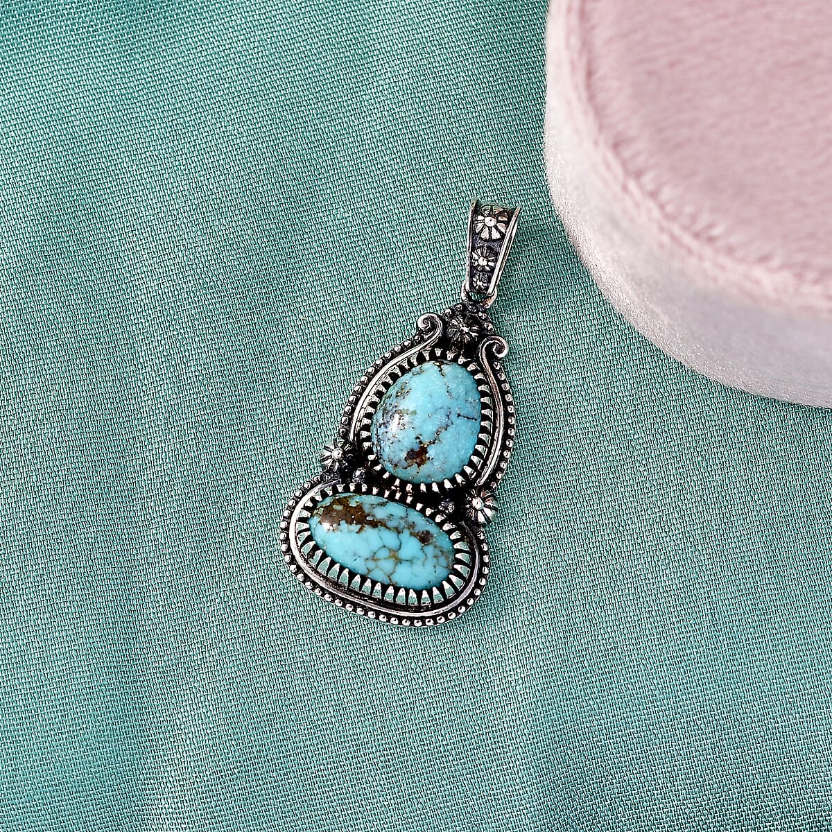 D'Joy Artisan Crafted Premium Blue Moon Turquoise 4.40 ctw Pendant without Chain in Sterling Silver image number 1