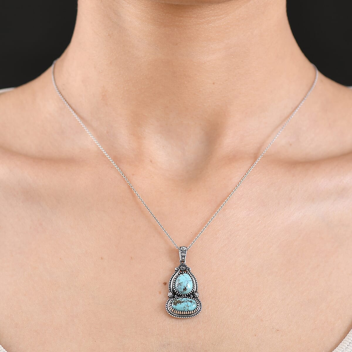 D'Joy Artisan Crafted Premium Blue Moon Turquoise 4.40 ctw Pendant without Chain in Sterling Silver image number 2