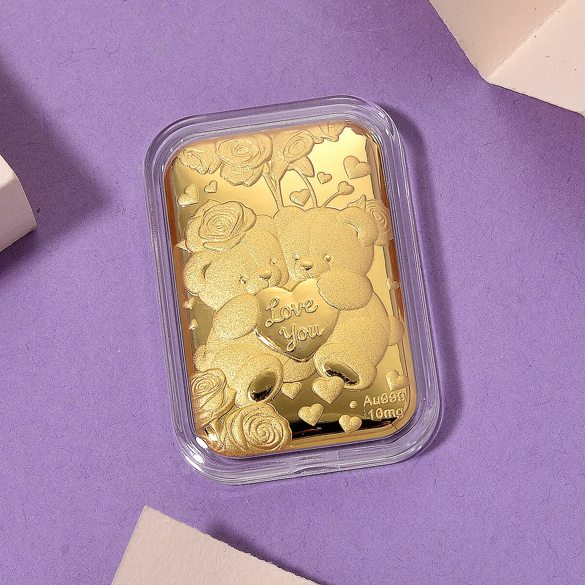 TLV 24K Golden Teddy Bears Holding a Heart Emboss Sheet 31x45.5mm 10mg image number 1