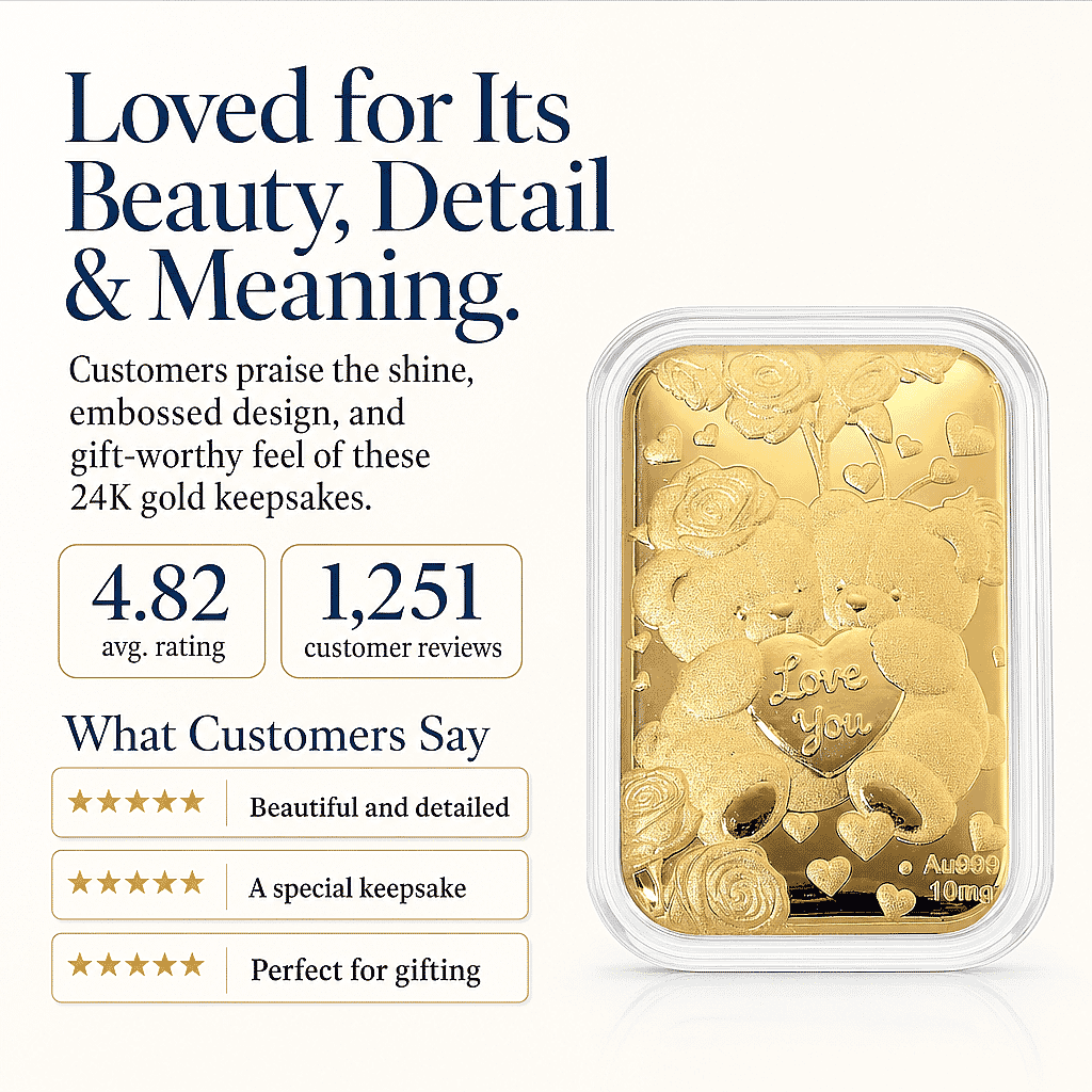 Teddy Bears Heart 24k Gold Embossed Sheet 10mg (Del. In 10-12 Days)