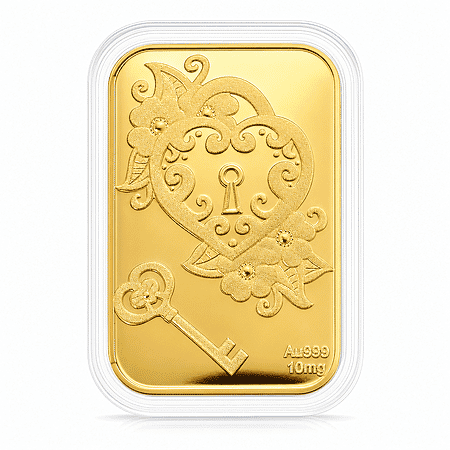 24K Yellow Gold Key of My Heart Emboss Sheet 31x45.5mm (10mg) - Product card gallery slide 1 (10178428141881)