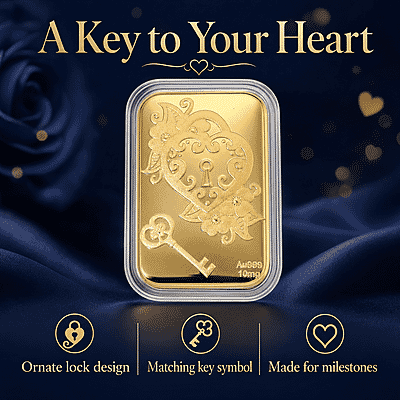 24K Yellow Gold Key of My Heart Emboss Sheet 31x45.5mm (10mg) - Product card gallery slide 3 (10178428141881)