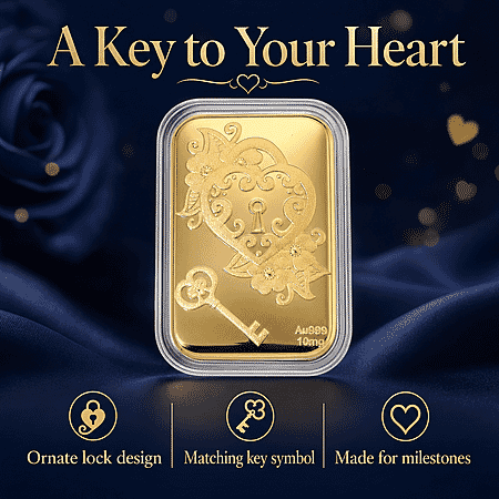 24K Yellow Gold Key of My Heart Emboss Sheet 31x45.5mm (10mg) - Product card gallery slide 3 (10178428141881)