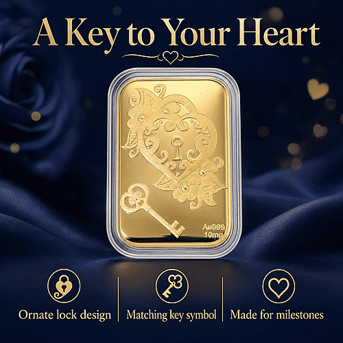 24K Yellow Gold Key of My Heart Emboss Sheet 31x45.5mm (10mg) - Product card gallery slide 3 (10178428141881)