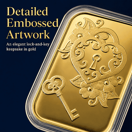 24K Yellow Gold Key of My Heart Emboss Sheet 31x45.5mm (10mg) - Product card gallery slide 4 (10178428141881)
