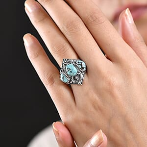 D'Joy Artisan Crafted Premium Blue Moon Turquoise 5.50 ctw Ring in Sterling Silver (Size 7.0)