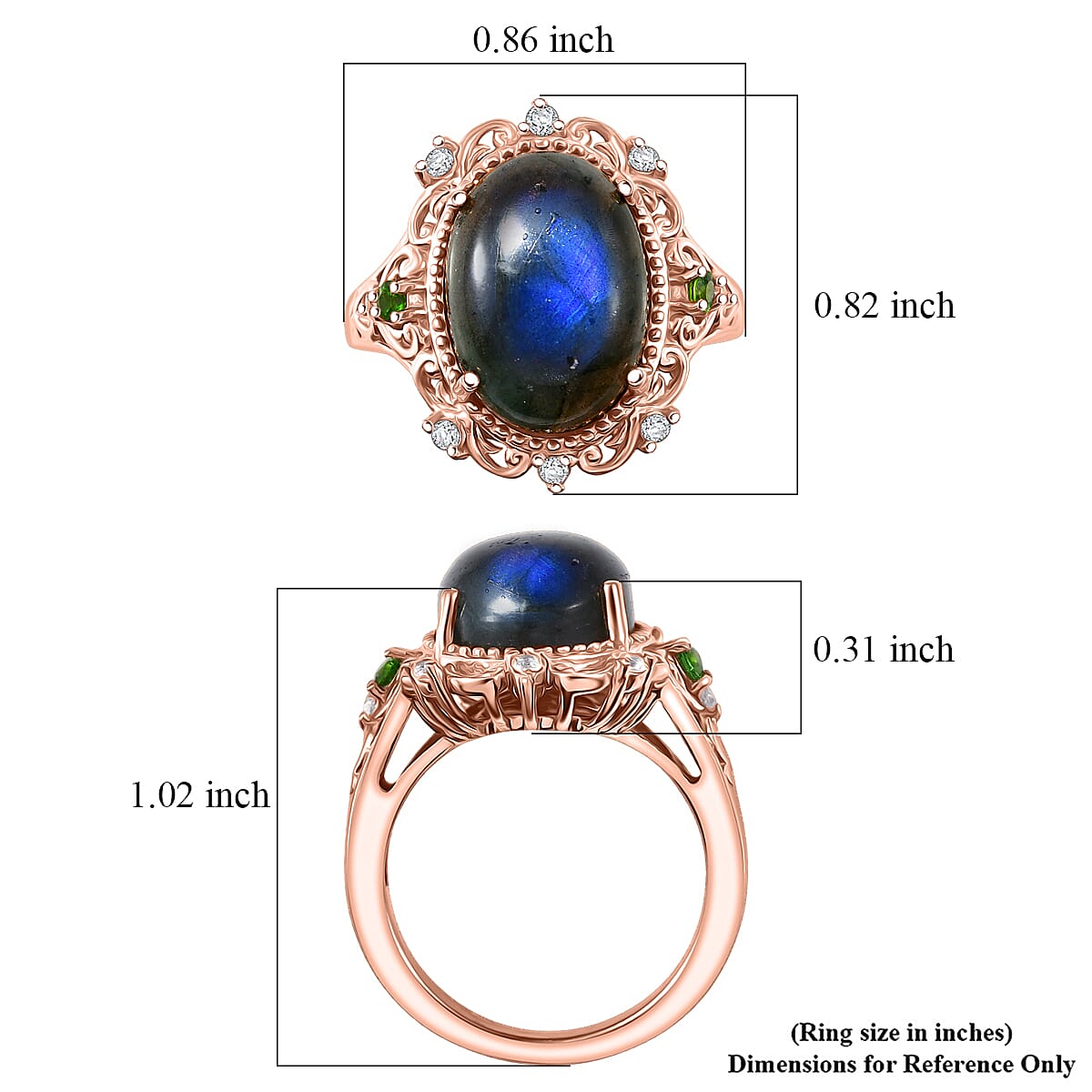 EverTrue Malagasy Labradorite and Multi Gemstone 7.85 ctw Ring in 18K RG Plated (Size 11.0) image number 5