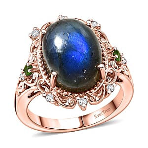 EverTrue Malagasy Labradorite and Multi Gemstone 7.85 ctw Ring in 18K RG Plated (Size 6.0)