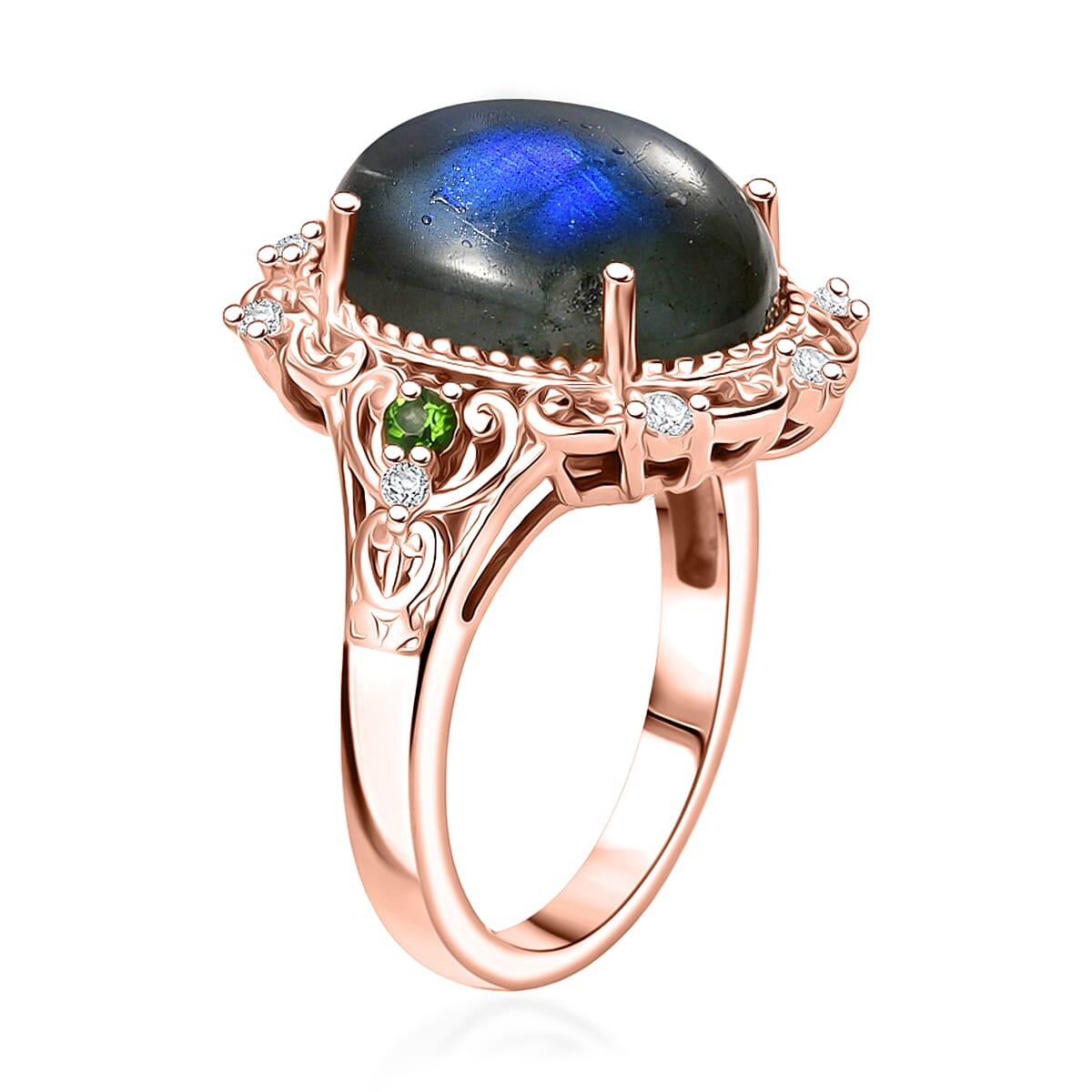 EverTrue Malagasy Labradorite and Multi Gemstone 7.85 ctw Ring in 18K RG Plated (Size 6.0) image number 3