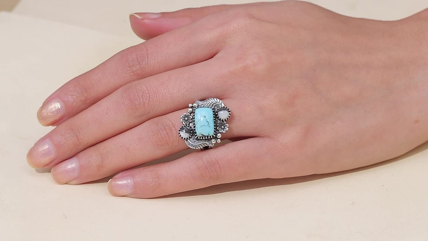 D'Joy Artisan Crafted Premium Blue Moon Turquoise, White Buffalo Ring in Sterling Silver (Size 10.0) 4.90 ctw