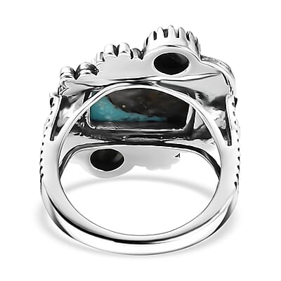 D'Joy Artisan Crafted Premium Blue Moon Turquoise and White Buffalo 4.60 ctw Ring in Sterling Silver (Size 6.0)