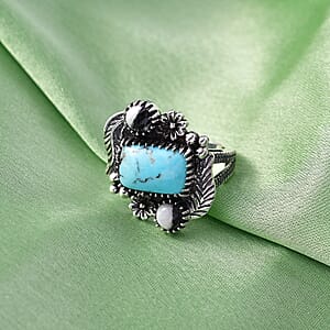 D'Joy Artisan Crafted Premium Blue Moon Turquoise and White Buffalo 4.60 ctw Ring in Sterling Silver (Size 7.0)