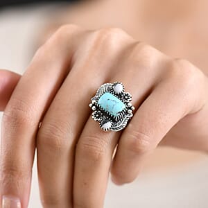 D'Joy Artisan Crafted Premium Blue Moon Turquoise and White Buffalo 4.60 ctw Ring in Sterling Silver (Size 7.0)