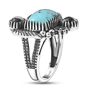 D'Joy Artisan Crafted Premium Blue Moon Turquoise and White Buffalo 4.60 ctw Ring in Sterling Silver (Size 7.0)