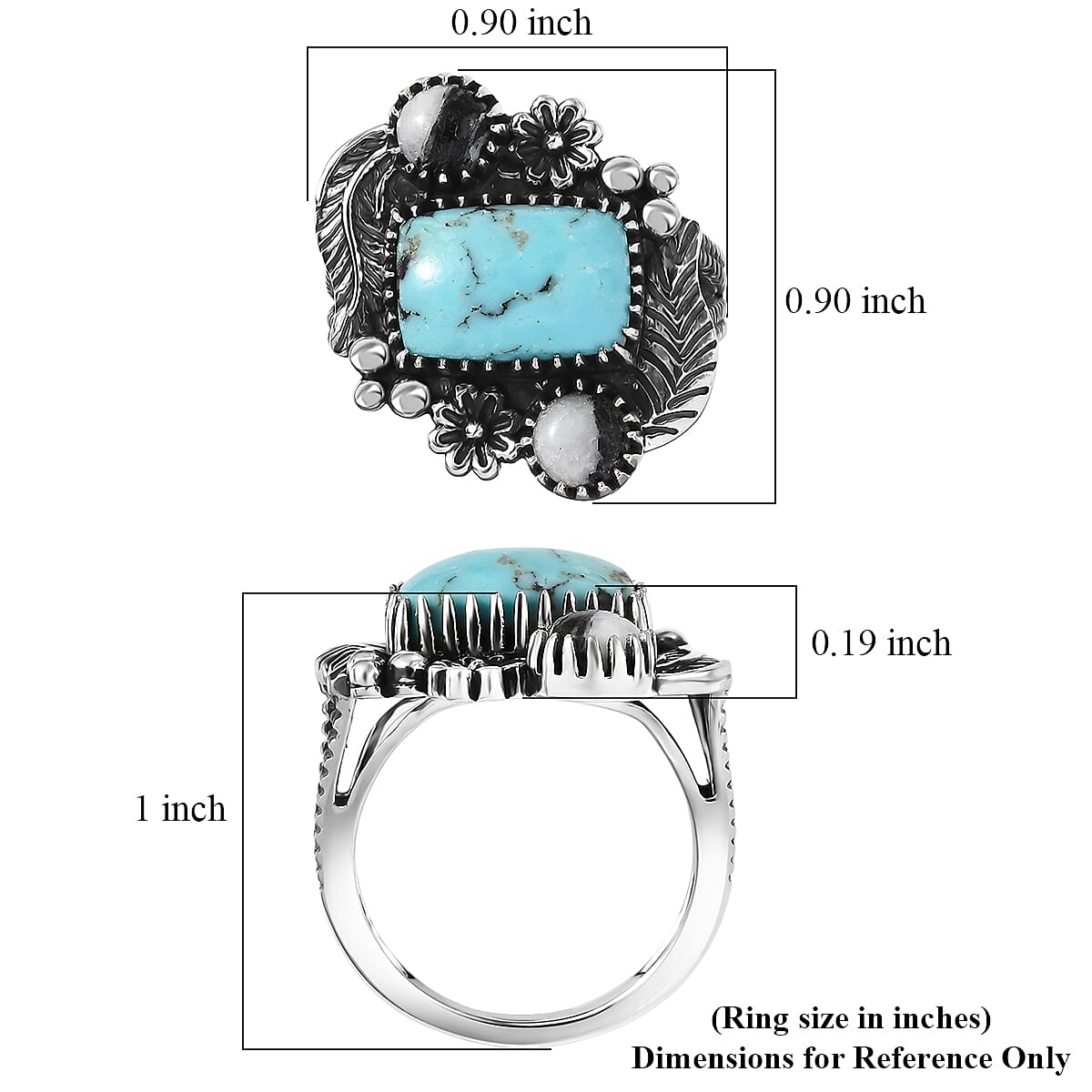 D'Joy Artisan Crafted Premium Blue Moon Turquoise and White Buffalo 4.60 ctw Ring in Sterling Silver (Size 7.0) image number 5