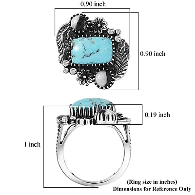 D'Joy Artisan Crafted Premium Blue Moon Turquoise and White Buffalo 4.60 ctw Ring in Sterling Silver (Size 7.0)