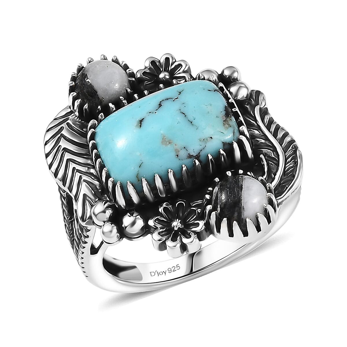 D'Joy Artisan Crafted Premium Blue Moon Turquoise, White Buffalo Ring in Sterling Silver (Size 10.0) 4.90 ctw