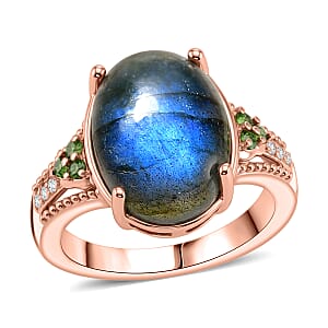 EverTrue Premium Malagasy Labradorite, Multi Gemstone Ring in 18K RG Plated (Size 10.0) 6.35 ctw