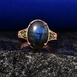 EverTrue Premium Malagasy Labradorite, Multi Gemstone Ring in 18K RG Plated (Size 10.0) 6.35 ctw