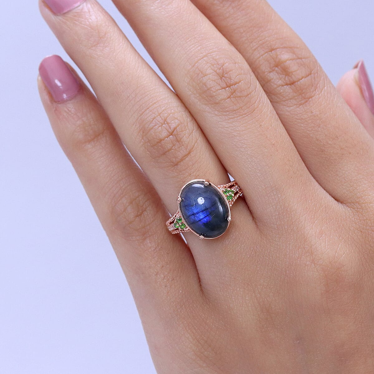 EverTrue Premium Malagasy Labradorite, Multi Gemstone Ring in 18K RG Plated (Size 10.0) 6.35 ctw image number 2