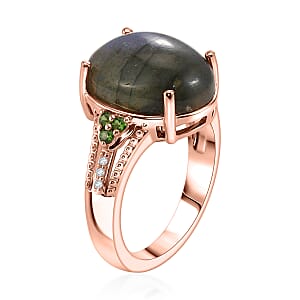 EverTrue Premium Malagasy Labradorite, Multi Gemstone Ring in 18K RG Plated (Size 10.0) 6.35 ctw