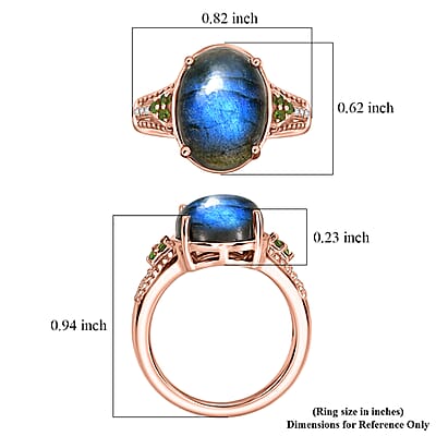 EverTrue Premium Malagasy Labradorite and Multi Gemstone 6.35 ctw Ring in 18K RG Plated (Size 10.0)