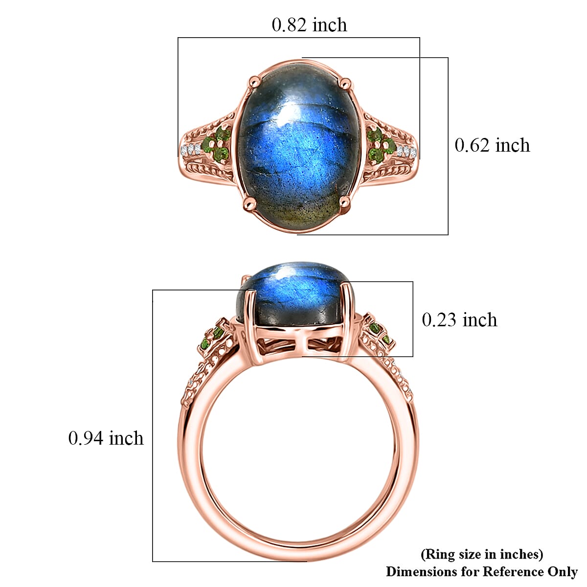EverTrue Premium Malagasy Labradorite and Multi Gemstone 6.35 ctw Ring in 18K RG Plated (Size 8.0)
