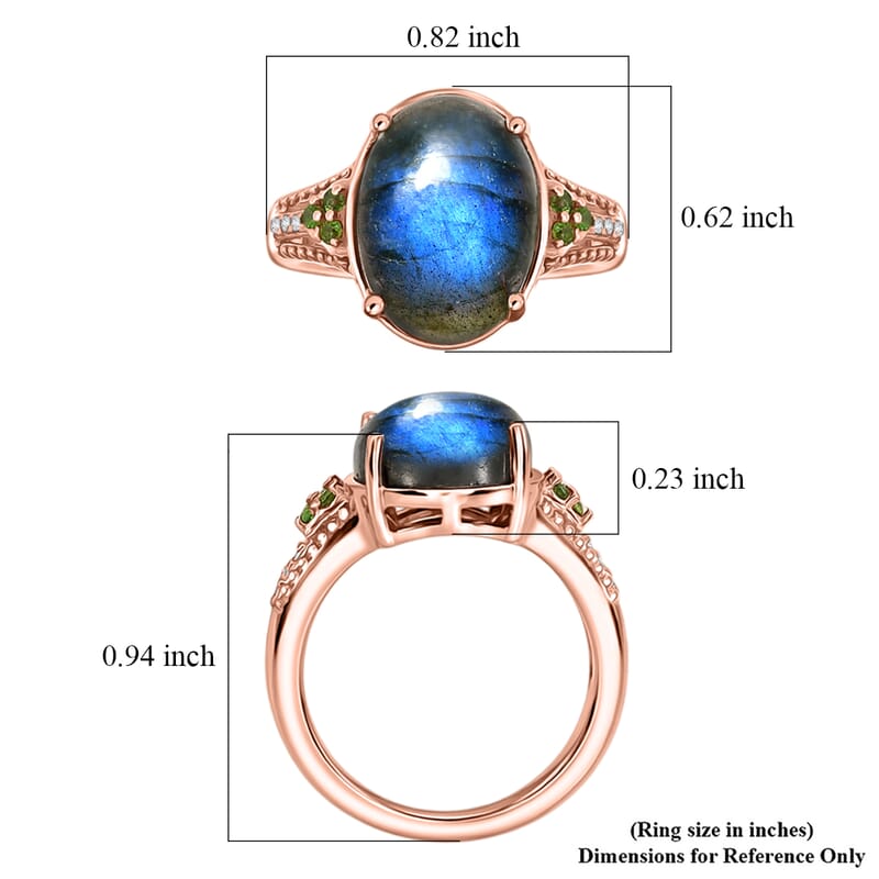 EverTrue Premium Malagasy Labradorite and Multi Gemstone 6.35 ctw Ring in 18K RG Plated (Size 9.0)