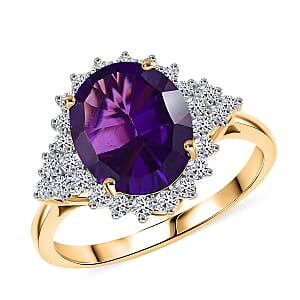 AAA Brejinho Amethyst and Luxuriant Lab Grown Diamond G-H SI 4.85 ctw Ring in 10K Yellow Gold (Size 10.0)