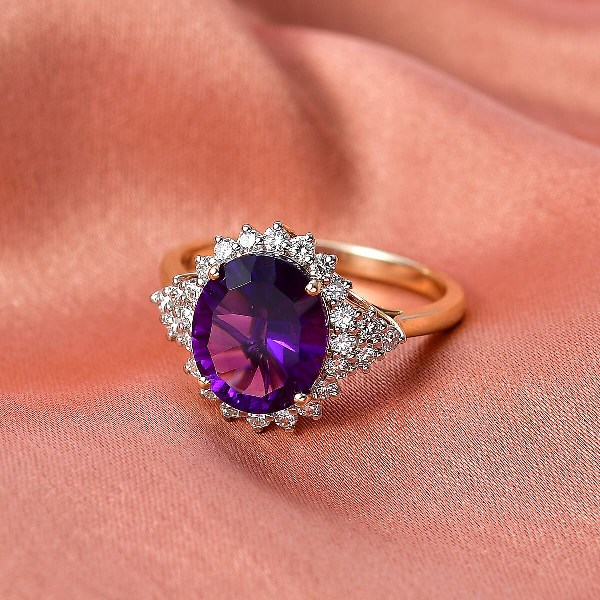 AAA Brejinho Amethyst and Luxuriant Lab Grown Diamond G-H SI 4.85 ctw Ring in 10K Yellow Gold (Size 10.0) image number 1