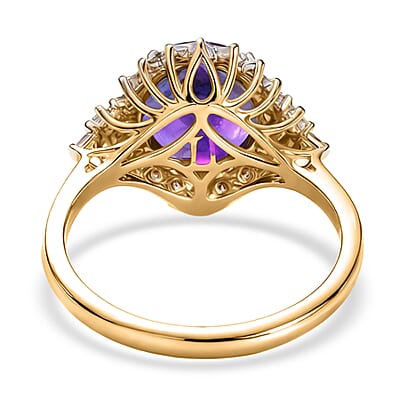 AAA Brejinho Amethyst and Luxuriant Lab Grown Diamond G-H SI 4.85 ctw Ring in 10K Yellow Gold (Size 10.0)
