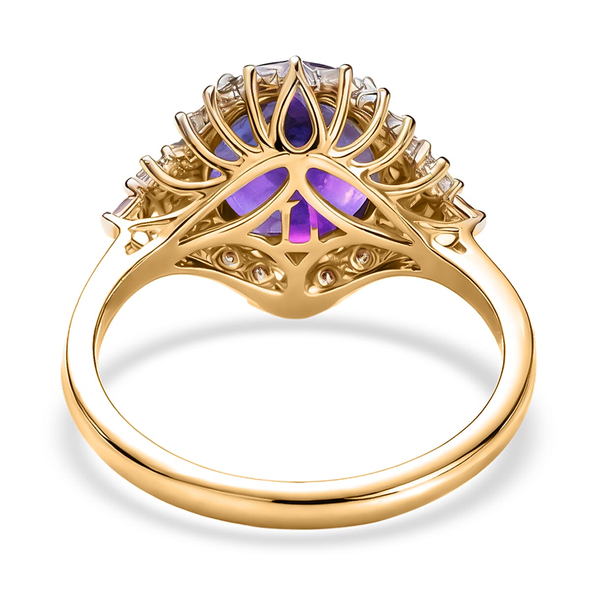 10K Yellow Gold AAA Lusaka Amethyst, Luxuriant Lab Grown Diamond (G-H, SI) (0.70 cts) Ring (Size 7.0) 4.85 ctw image number 4