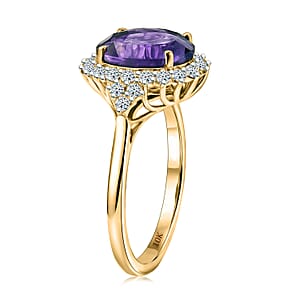 10K Yellow Gold AAA Lusaka Amethyst, Luxuriant Lab Grown Diamond (G-H, SI) (0.70 cts) Ring (Size 8.0) 4.85 ctw
