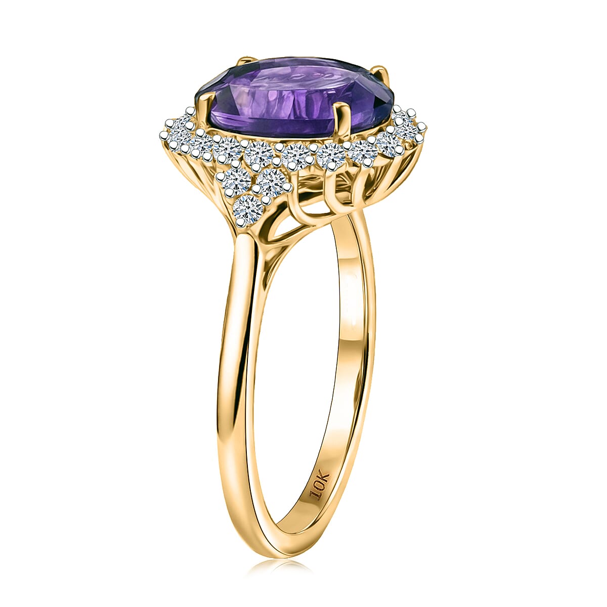 10K Yellow Gold AAA Lusaka Amethyst, Luxuriant Lab Grown Diamond (G-H, SI) (0.70 cts) Ring (Size 9.0) 4.85 ctw image number 3
