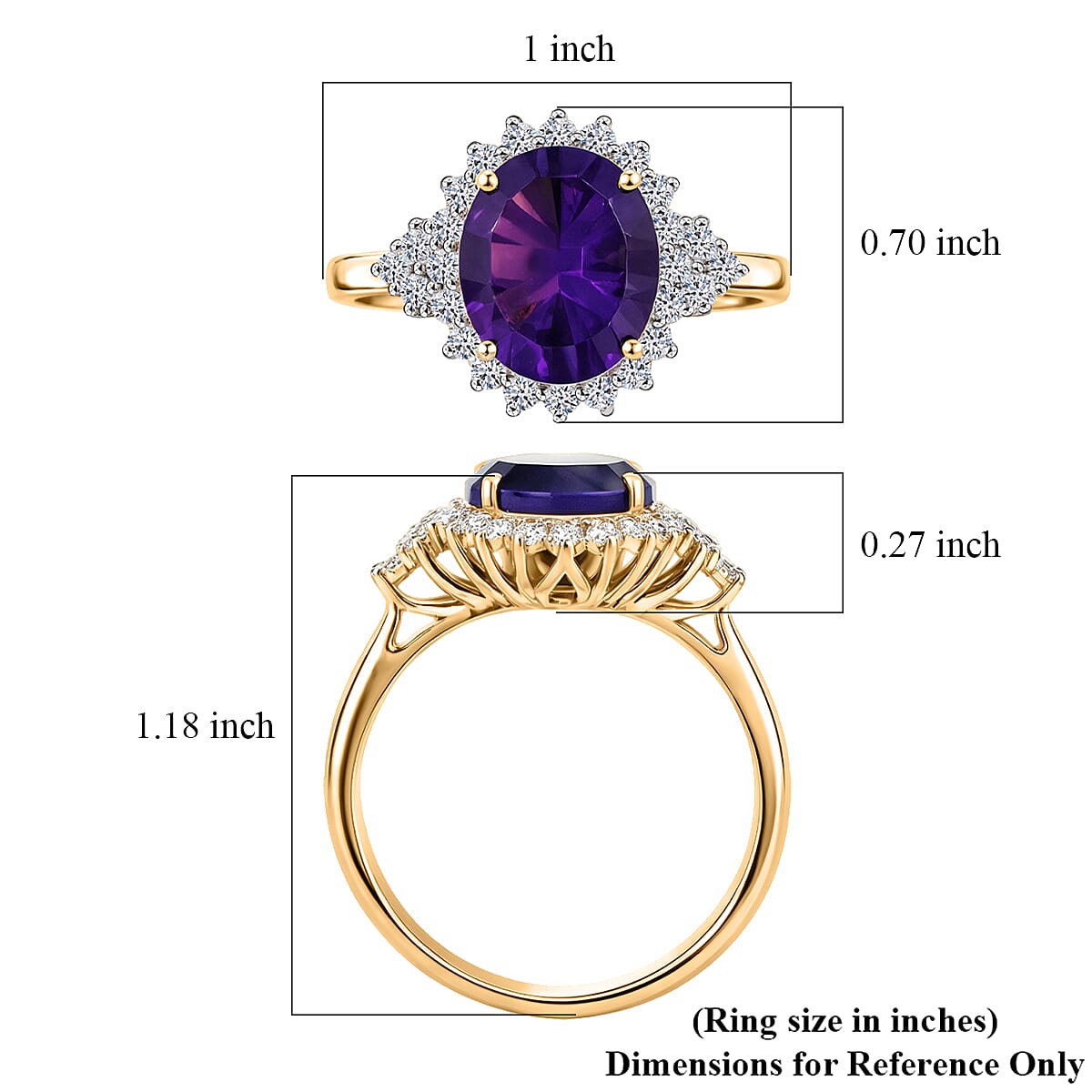 10K Yellow Gold AAA Lusaka Amethyst, Luxuriant Lab Grown Diamond (G-H, SI) (0.70 cts) Ring (Size 9.0) 4.85 ctw image number 5