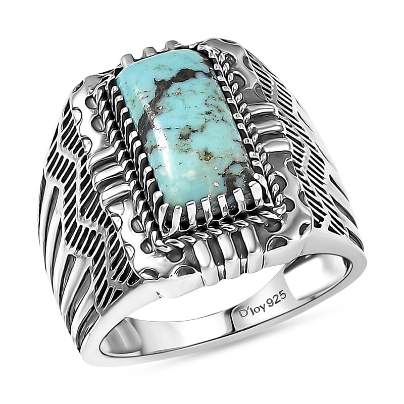 D'Joy Artisan Crafted Premium Blue Moon Turquoise 3.60 ctw Men's Ring in Sterling Silver (Size 10.0)