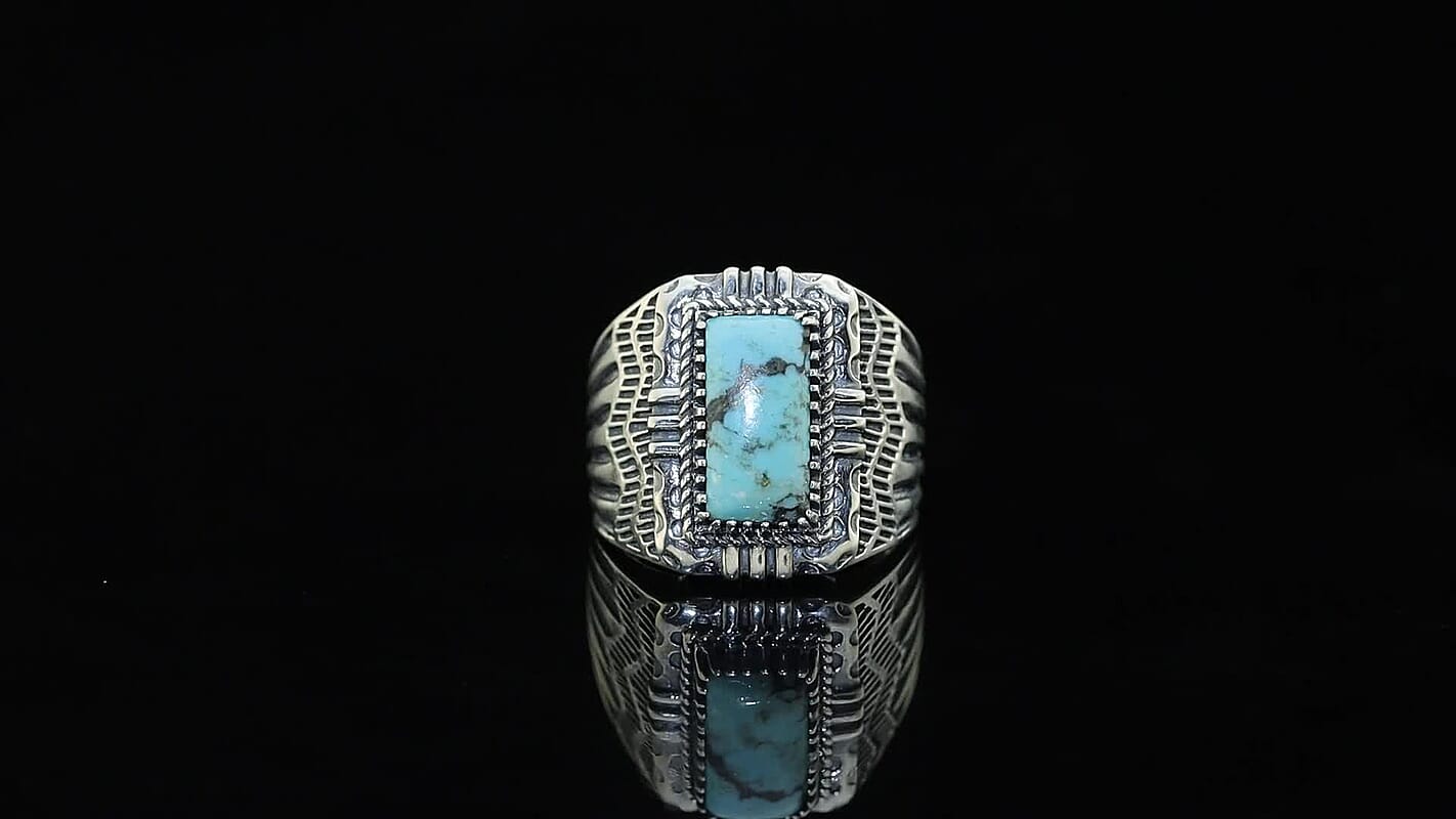 D'Joy Artisan Crafted Premium Blue Moon Turquoise Men's Ring in Black Oxidised Sterling Silver (Size 10.0) 3.60 ctw