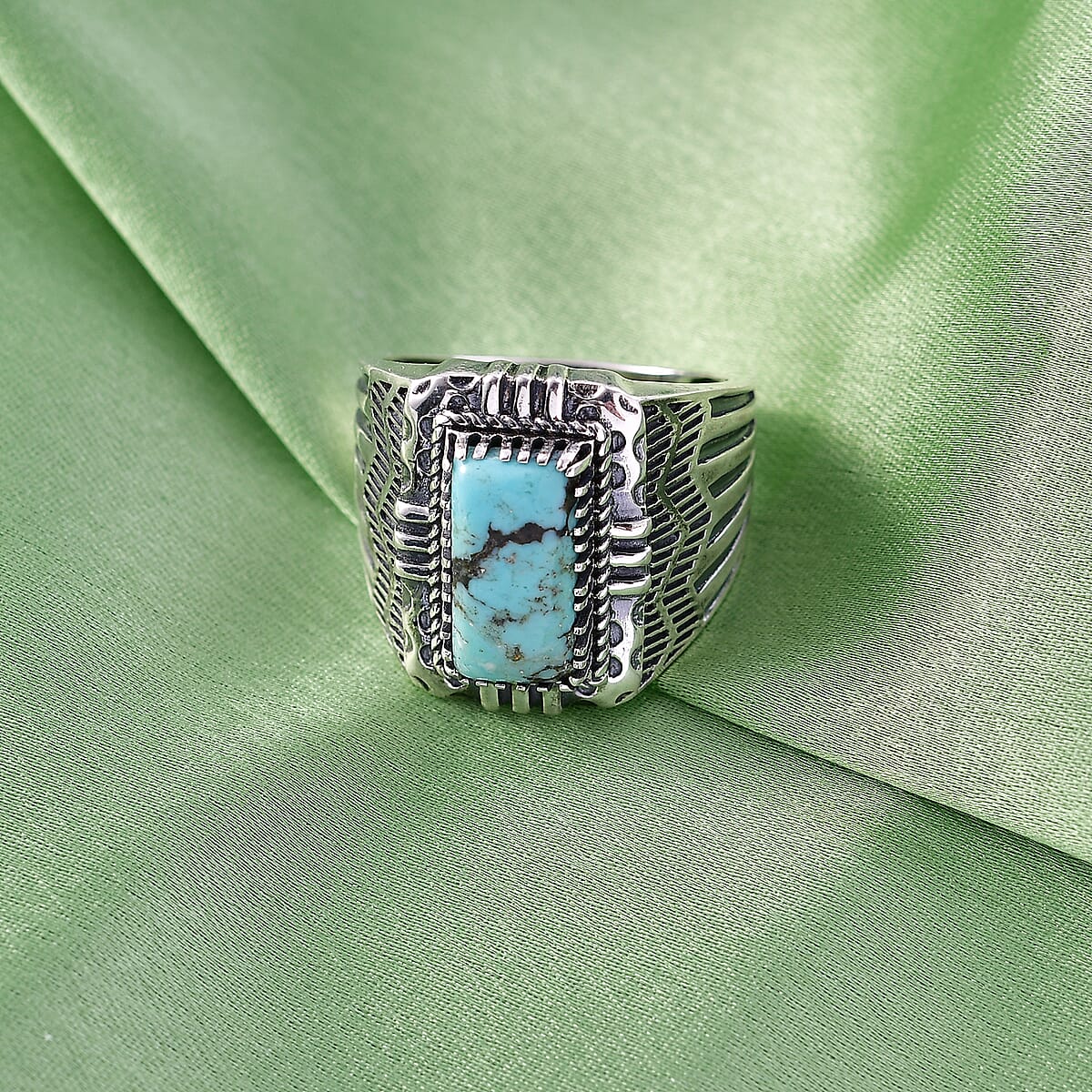D'Joy Artisan Crafted Premium Blue Moon Turquoise 3.60 ctw Men's Ring in Sterling Silver (Size 10.0) image number 1