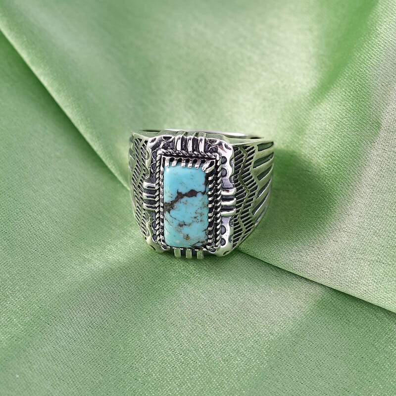 D'Joy Artisan Crafted Premium Blue Moon Turquoise 3.60 ctw Men's Ring in Sterling Silver (Size 10.0)