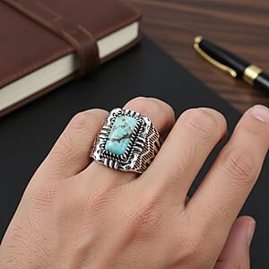 D'Joy Artisan Crafted Premium Blue Moon Turquoise 3.60 ctw Men's Ring in Sterling Silver (Size 10.0)