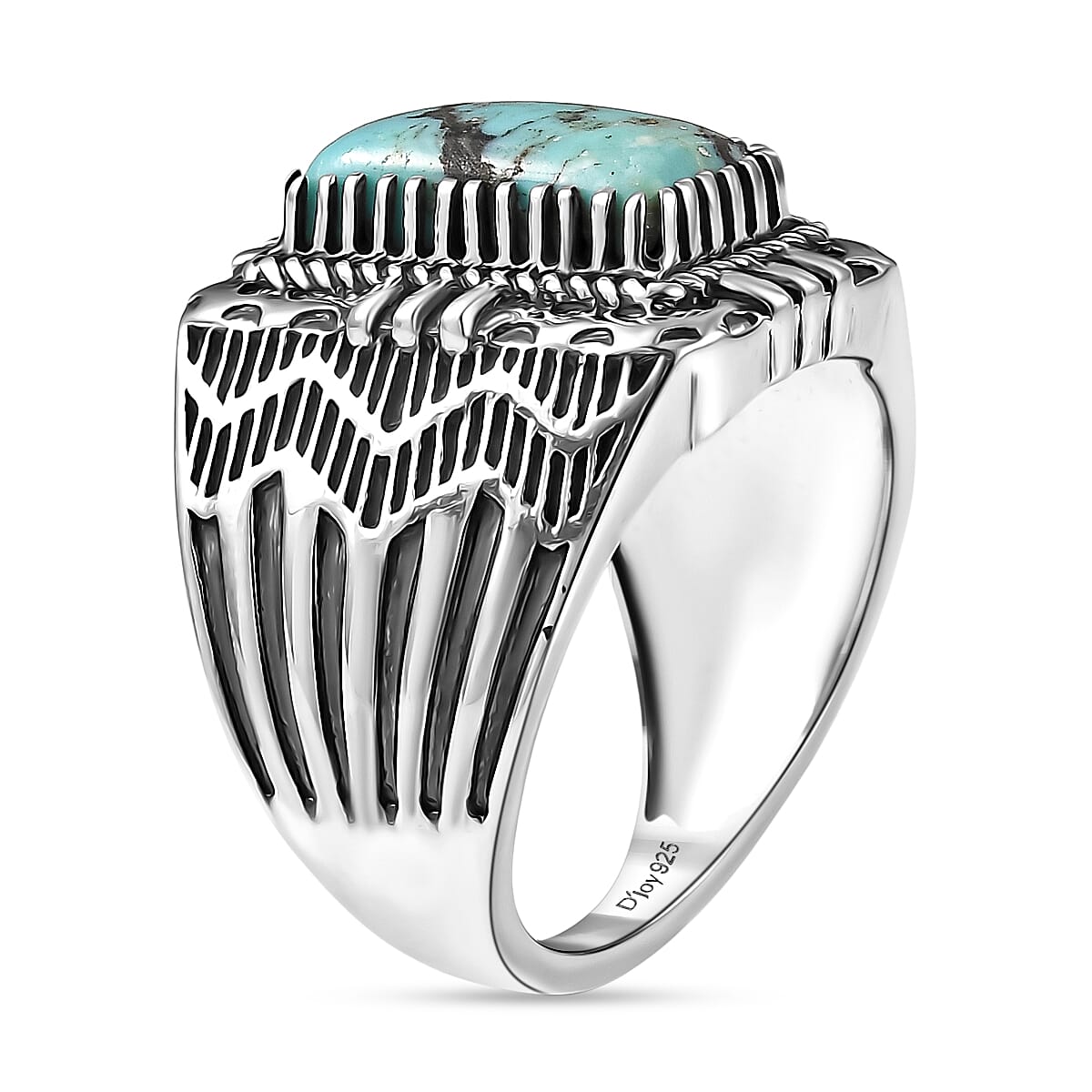 D'Joy Artisan Crafted Premium Blue Moon Turquoise 3.60 ctw Men's Ring in Sterling Silver (Size 10.0) image number 3