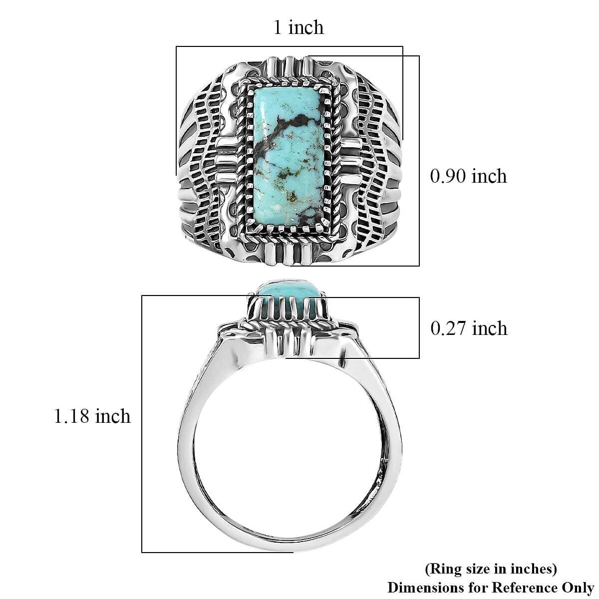 D'Joy Artisan Crafted Premium Blue Moon Turquoise 3.60 ctw Men's Ring in Sterling Silver (Size 10.0) image number 5
